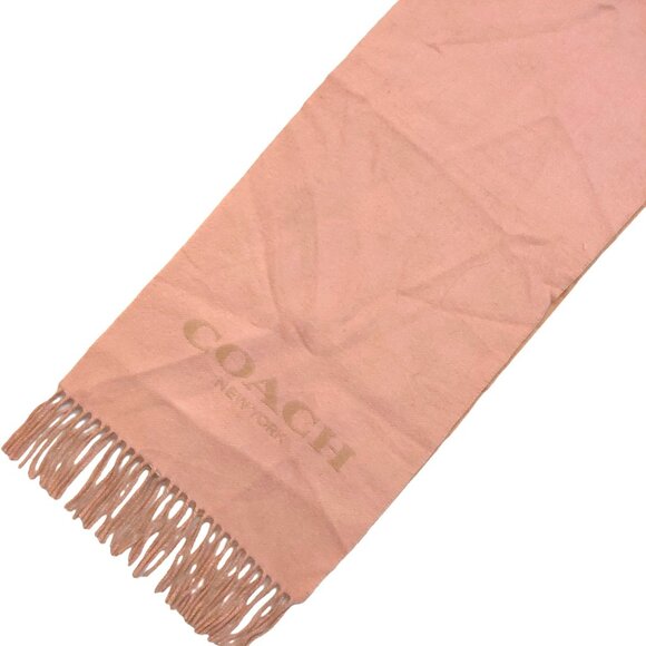 COACH Classic Vintage Pink Tan Reversible Wool & Cashmere Scarf VWT $175 - Picture 4 of 13